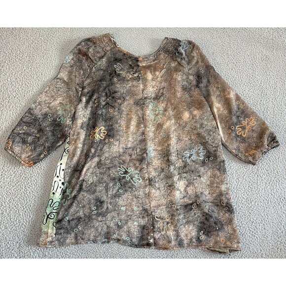 Kareenas Silk Tunic Tunic Boho Crinkle Lace Up India All Over Print - Picture 2 of 14